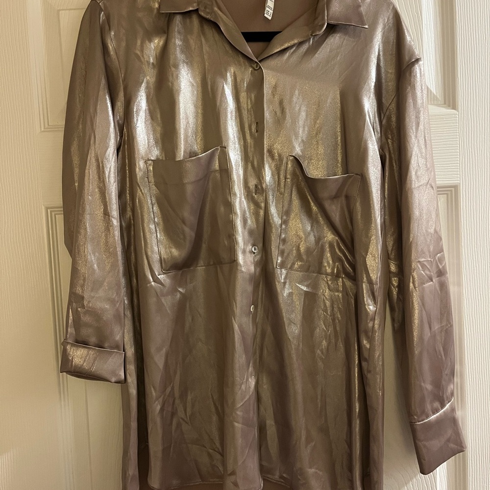 Zara trf Silver Button down with Metallic Finish